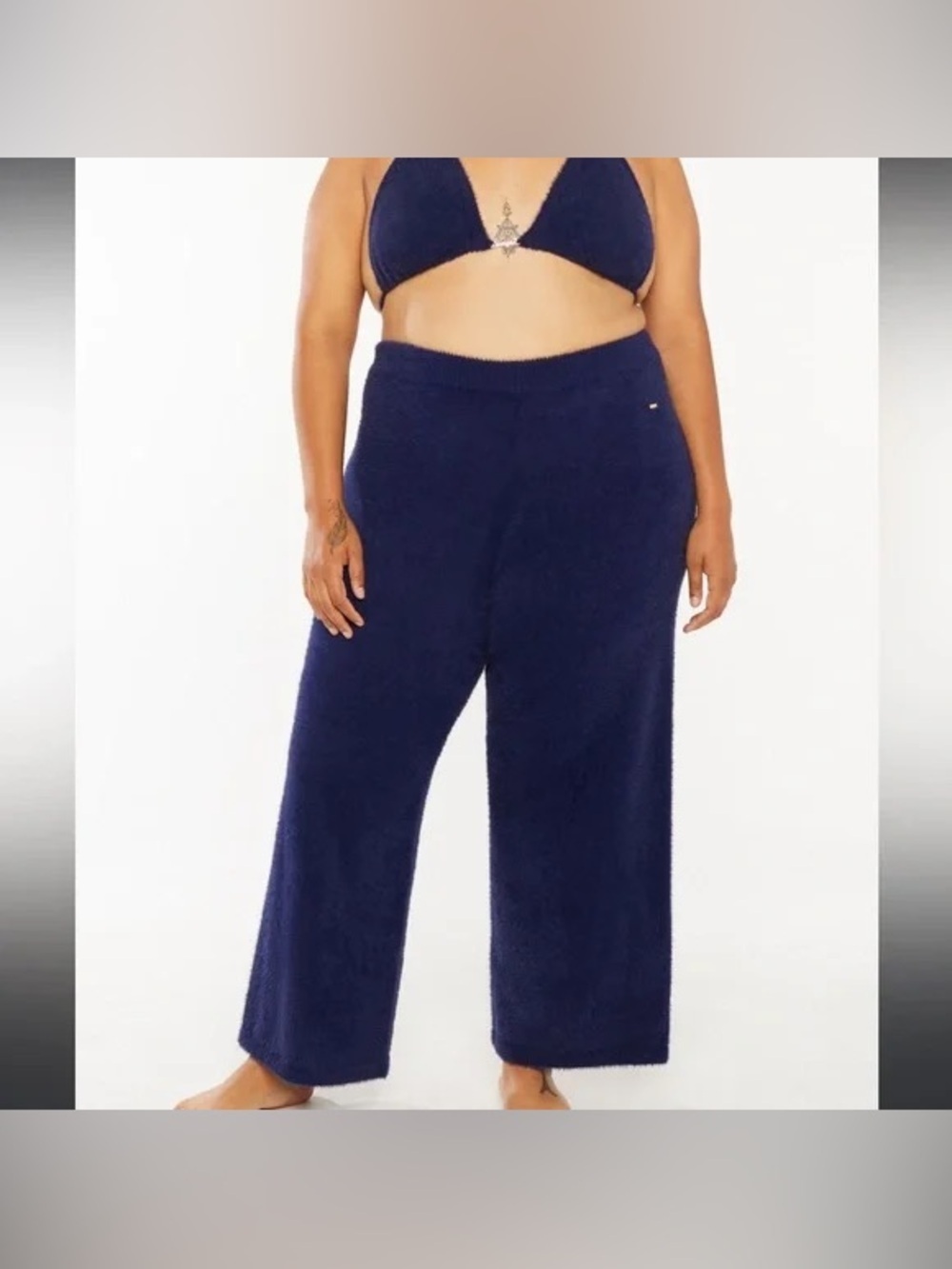Savage X Fenty Fluff It Up Fuzzy Navy Blue Wide Leg Pajama Pants NWT 1X